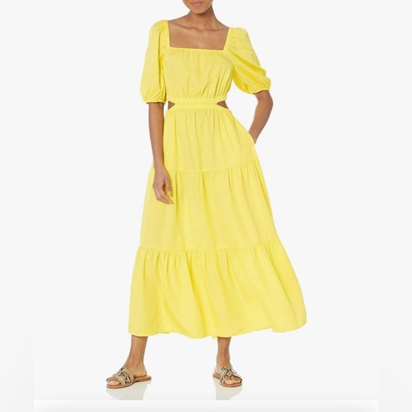 NWT The Drop Women's Anaya Square Neck Cut-Out Tiered Maxi Dress Lemon Size L - Picture 1 of 10